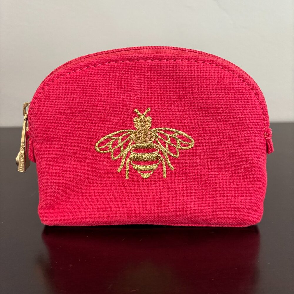 Spartina 449 Small Pink Canvas Embroidered Gold Bee Cosmetic Case